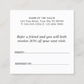 Einfaches elegantes Schwarz-weißes Goldenes Herz Empfehlungskarte (Rückseite)