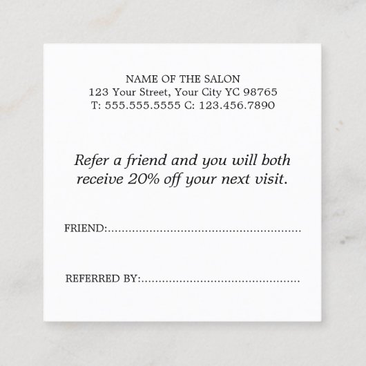 Einfaches elegantes Schwarz-weißes Goldenes Herz Empfehlungskarte (Rückseite)