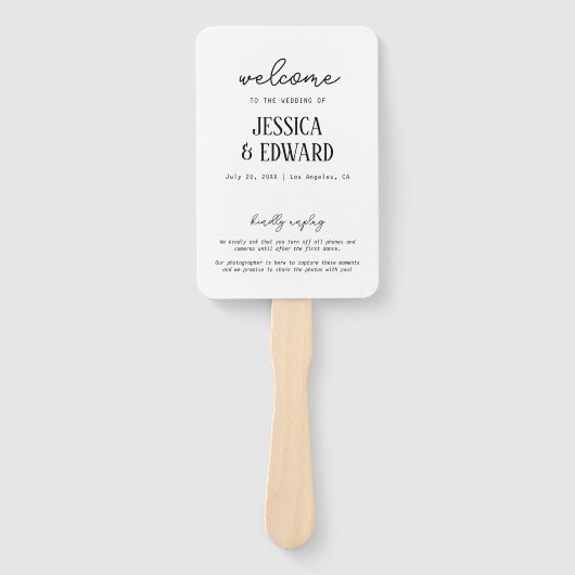 Einfaches elegantes Schwarz-weißes Hochzeitsprogra Fächer (Vorderseite)