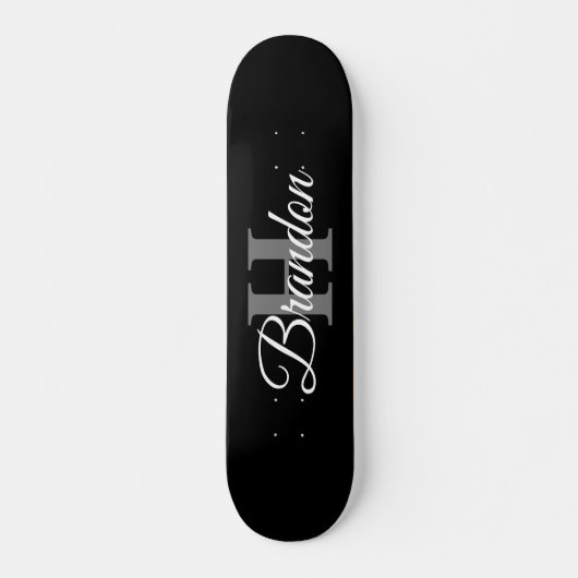 Einfaches elegantes Schwarz-weißes Monogram Custom Skateboard (Vorne)