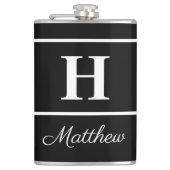 Einfaches elegantes Schwarz-weißes Monogramm Mit M Flachmann (Vorderseite)