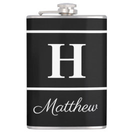 Einfaches elegantes Schwarz-weißes Monogramm Mit M Flachmann