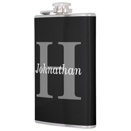 Einfaches elegantes Schwarz-weißes Monogramm Mit M Flachmann (Links)