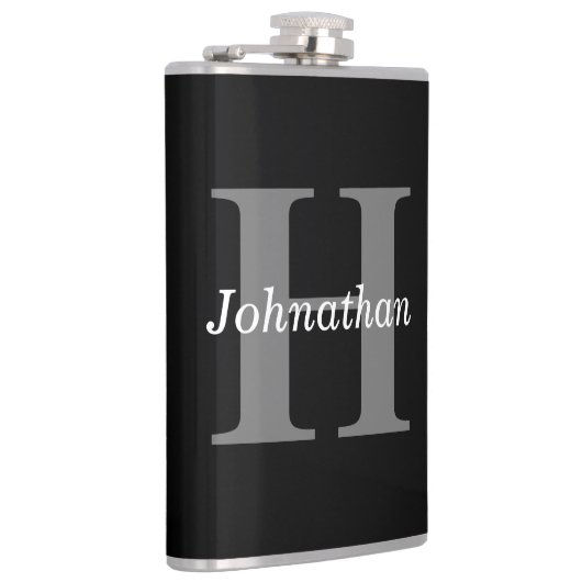 Einfaches elegantes Schwarz-weißes Monogramm Mit M Flachmann (Rechts)