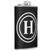 Einfaches elegantes Schwarz-weißes Monogramm Mit M Flachmann (Rechts)