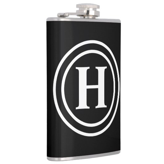 Einfaches elegantes Schwarz-weißes Monogramm Mit M Flachmann (Rechts)