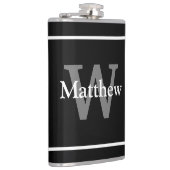 Einfaches elegantes Schwarz-weißes Monogramm Mit M Flachmann (Rechts)