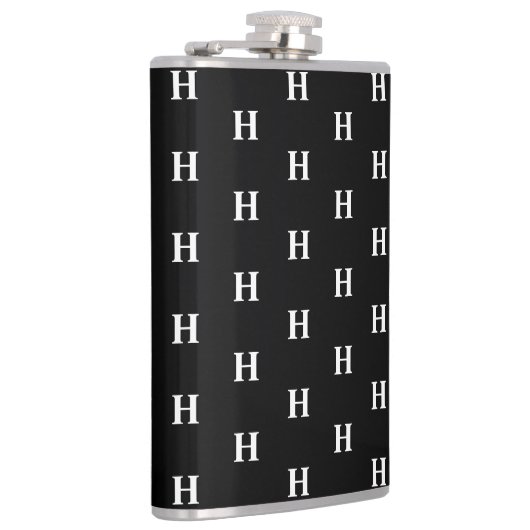 Einfaches elegantes Schwarz-weißes Monogramm Mit M Flachmann (Rechts)