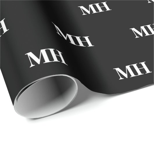 Einfaches elegantes Schwarz-weißes Monogramm Mit M Geschenkpapier (Rolleneckpunkt)