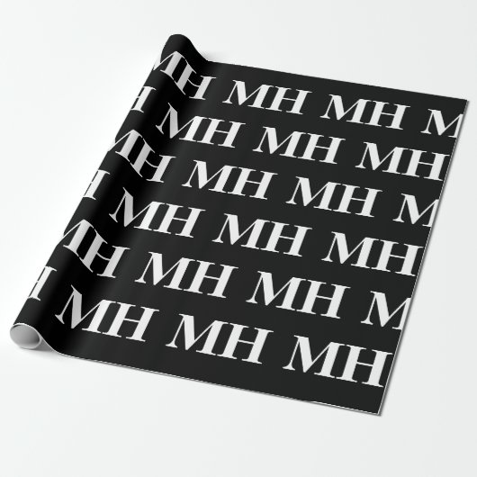 Einfaches elegantes Schwarz-weißes Monogramm Mit M Geschenkpapier (Ungerollt)