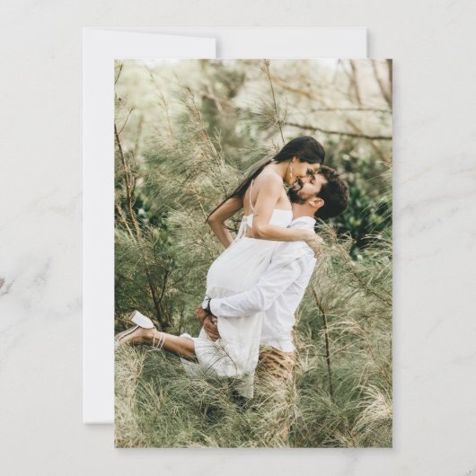 Einfaches elegantes Schwarz-weißes Skript-Foto Save The Date (Rückseite)