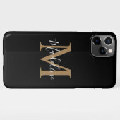 Einfaches elegantes Schwarzes Gold Modernes Monogr iPhone Hülle (Rückseite (Horizontal))
