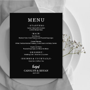 Einfaches Elegantes Schwarzes Hochzeitsdinner-Menü Flyer