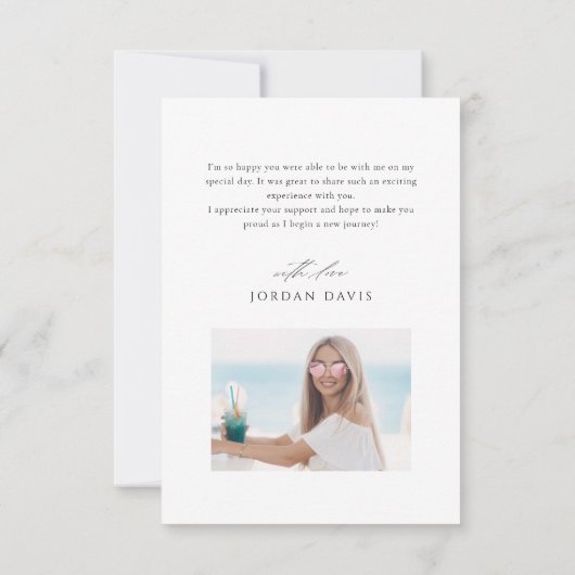 Einfaches elegantes Script Arch 2 Foto Abschluss Dankeskarte (Rückseite)