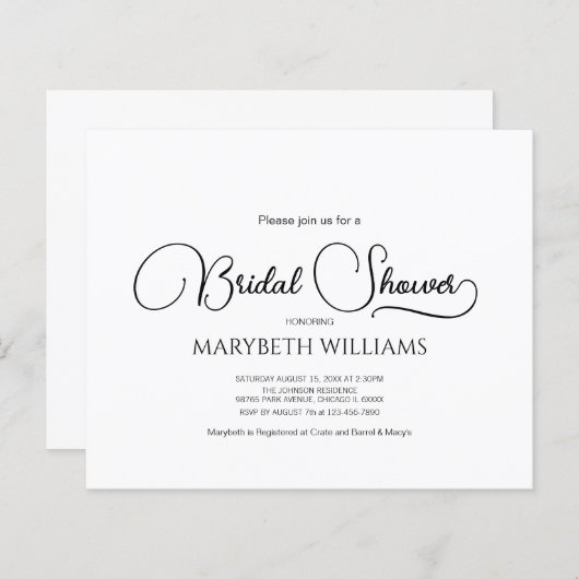 Einfaches elegantes Script-Brautparty (Vorne/Hinten)