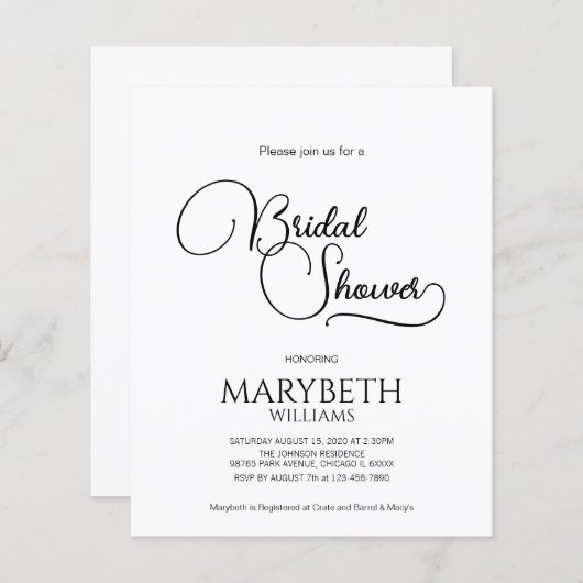 Einfaches elegantes Script-Brautparty (Vorne/Hinten)