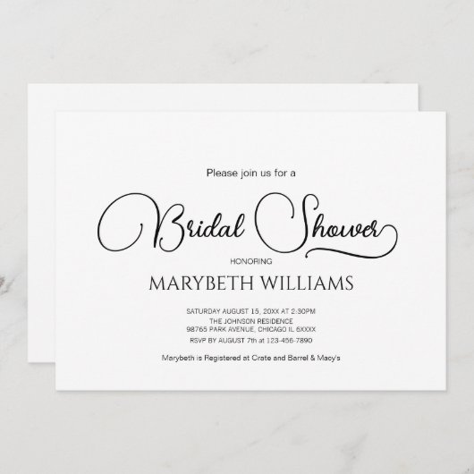 Einfaches elegantes Script-Brautparty Einladung (Vorne/Hinten)