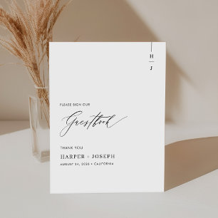 Einfaches elegantes Script Calligraphy Gästebuch Sockelschild