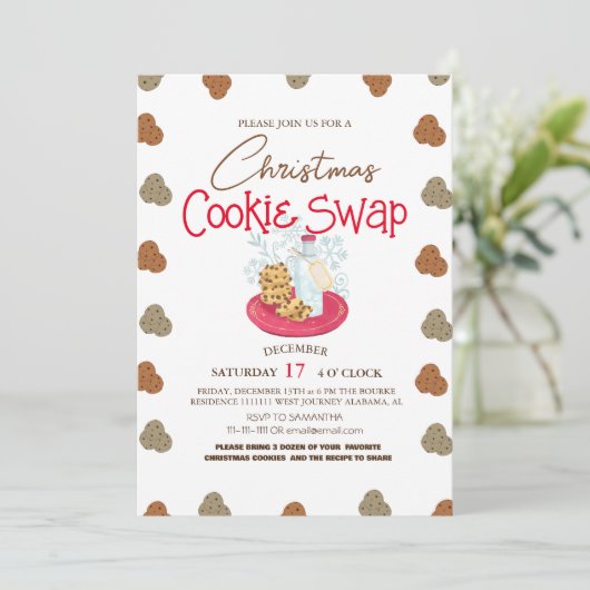 Einfaches elegantes Script Cookie Swap Weihnachts- Einladung (Stehend Vorderseite)