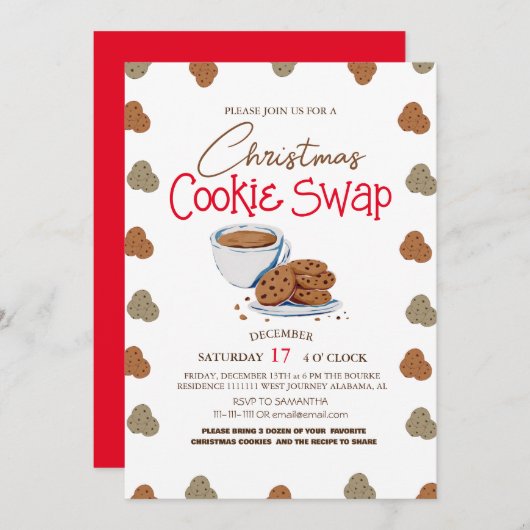 Einfaches elegantes Script Cookie Swap Weihnachts- Einladung (Vorne/Hinten)