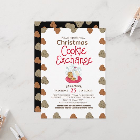 Einfaches elegantes Script Cookie Swap Weihnachts- Einladung (Vorderseite/Rückseite Beispiel)