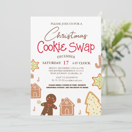 Einfaches elegantes Script Cookie Swap Weihnachts- Einladung (Stehend Vorderseite)