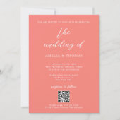 Einfaches elegantes Script Coral Pink QR Code Hoch Einladung (Vorderseite)