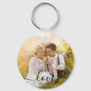 Einfaches elegantes Script Couple-Foto Schlüsselanhänger