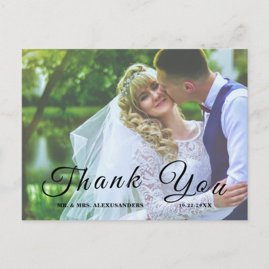 Einfaches, elegantes Script Custom Foto Wedding Da Postkarte (Vorderseite)