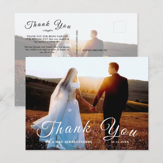 Einfaches, elegantes Script Custom Foto Wedding Da Postkarte (Vorne/Hinten)