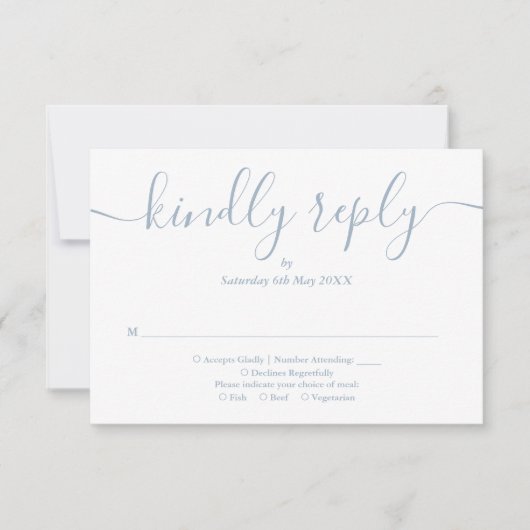 Einfaches elegantes Script Dusty Blue RSVP Karte (Vorderseite)
