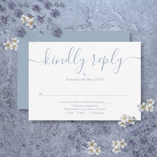 Einfaches elegantes Script Dusty Blue RSVP Karte