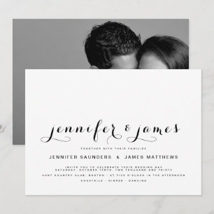 Einfaches, elegantes Script-Foto Moderne Hochzeit Einladung