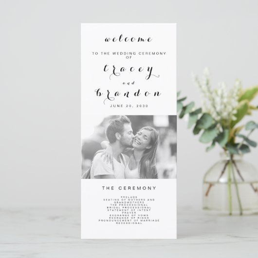 Einfaches, elegantes Script-Foto Moderne Hochzeit Programm (Stehend Vorderseite)