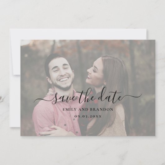 Einfaches, elegantes Script-Foto Moderne Hochzeit Save The Date (Vorderseite)