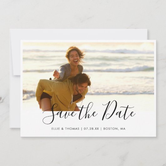 Einfaches elegantes Script-Foto Save The Date (Vorderseite)