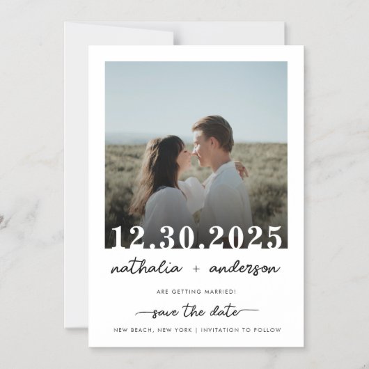 Einfaches elegantes Script-Foto Save the Date Hoch Magneteinladung (Vorderseite)
