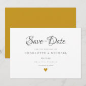 Einfaches elegantes Script Gold Heart Save the Dat Date (Vorne/Hinten)