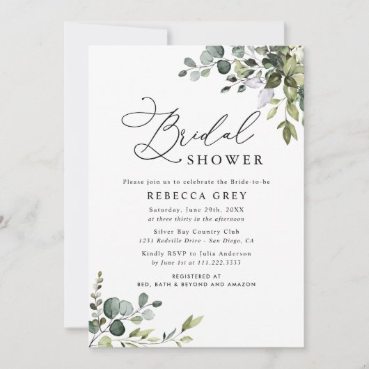 Einfaches elegantes Script-Greenery-Brautparty Einladung (Vorderseite)