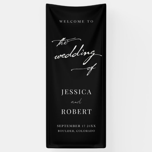 Einfaches, elegantes Script-Hochzeitsempfang Banner (Vertikal)