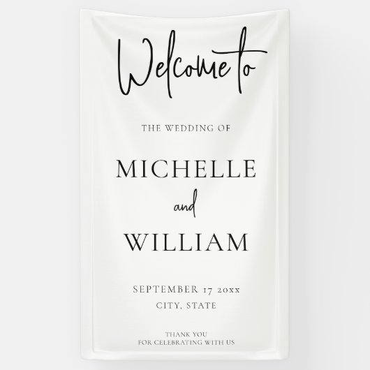Einfaches, elegantes Script-Hochzeitsempfang Banner (Vertikal)