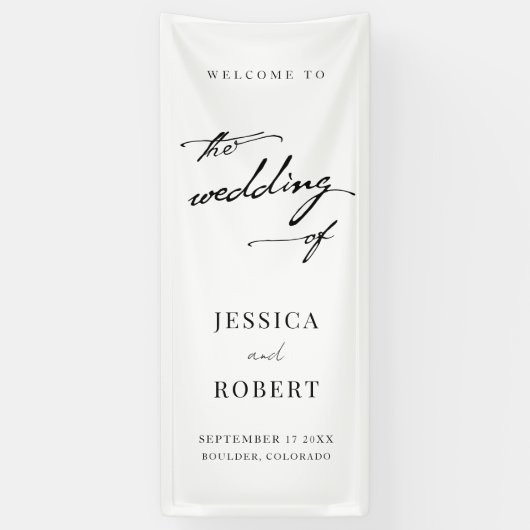 Einfaches, elegantes Script-Hochzeitsempfang Banner (Vertikal)