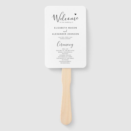 Einfaches, elegantes Script-Hochzeitsprogramm Fächer (Vorderseite)