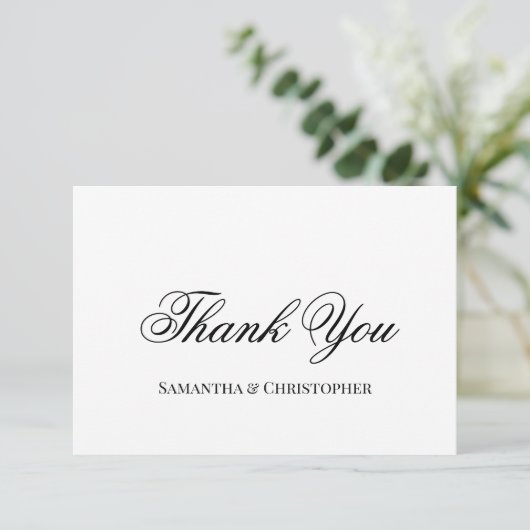 Einfaches elegantes Script-Hochzeitsskript-Foto Dankeskarte (Stehend Vorderseite)