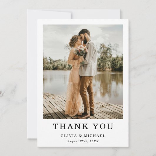 Einfaches, elegantes Script-Hochzeitungs-Foto Dank Dankeskarte (Vorderseite)