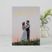 Einfaches, elegantes Script-Hochzeitungs-Foto Dank Folieneinladung (Stehend vorne)
