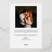 Einfaches, elegantes Script-Hochzeitungs-Foto Dank Folieneinladung (Rückseite)