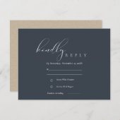 Einfaches elegantes Script Navy Black Wedding RSVP Begleitkarte (Vorne/Hinten)