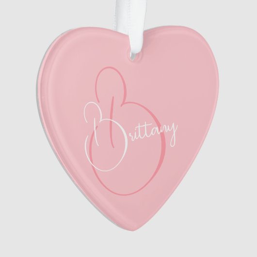 Einfaches, elegantes Script Personalisiert Pink He Ornament (Vorderseite)