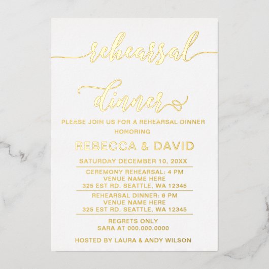 Einfaches elegantes Script-Probe-Dinner Folieneinladung (Vorderseite)